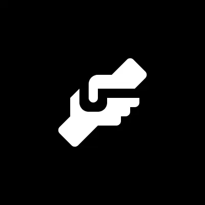 Group 1321317517 A stylized white hand passing a baton to another white hand on a black background, symbolizing teamwork or relay.