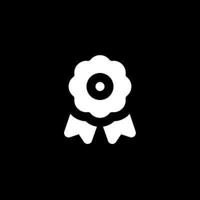 Group 1321317518 White ribbon award icon on a black background.